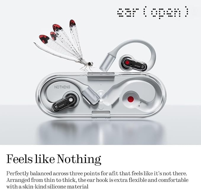 Nothing Ear (open) Ultra-light Open Ear Headphones with Adjustable Earhooks, Multipoint Connection Bluetooth Earbuds with Clear Voice Technology for AI Calls, IP54, Fast Charging, ChatGPT Supported