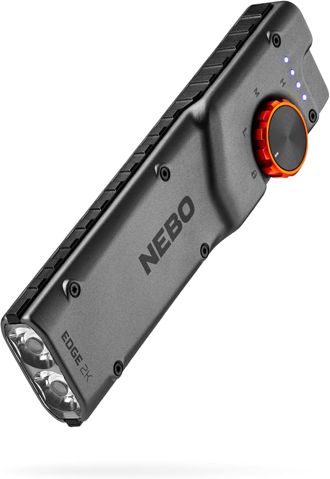 NEBO Edge 2K Pocket Light | 2000 Lumen Tactical LED Flashlight with Powerful Defensive Strobe, 5 Light Modes, USB-C Rechargeable, Dynamic Dial, Pocket Clip for Mechanics, Technicians & Everyday Carry