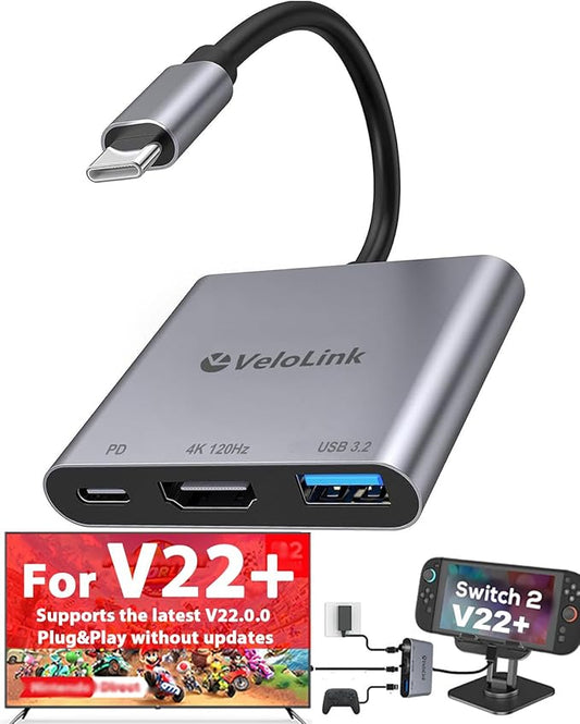 Switch 2 Dock HDMI2.1 Upgraded V22 for Nintendo Switch 2 Compatible with the Latest firmware V22+/Plug&Play/Usbc to HDMI Adapter 4k120Hz for Laptop/MacBook(No Manual Updates Required for NS2