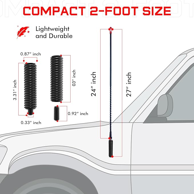 Prostick 2 Foot Fiberglass 1000 Watt Black CB Radio Antenna with Heavy Duty Black Stainless Steel Spring.