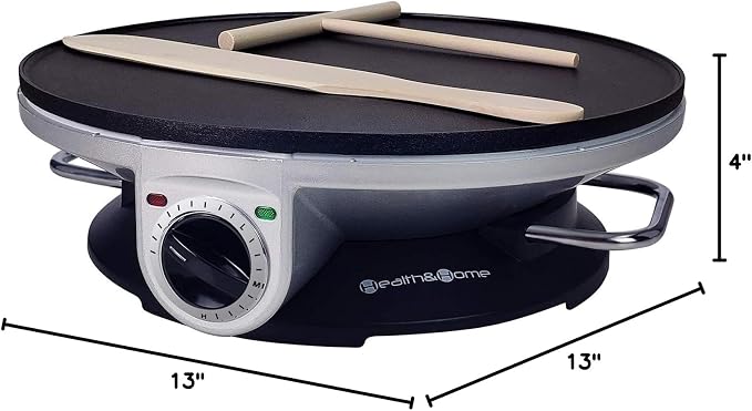 Health and Home Crepe Maker - 13 Inch Crepe Maker & Electric Griddle & Non-stick Pancake Maker-Crepe Pan (Silver-A)