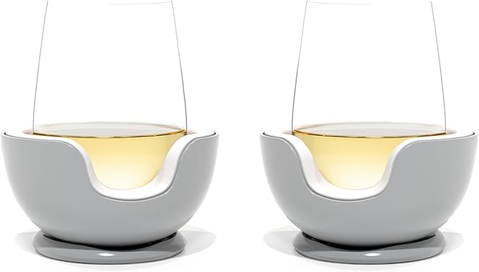 VoChill Stemless Wine Glass Chiller | Keep the Chill In Your Glass | Made In USA | Separable & Refreezable Chill Cradle | Actively Chills Stemless Glassware | Stone, Pair Stemless
