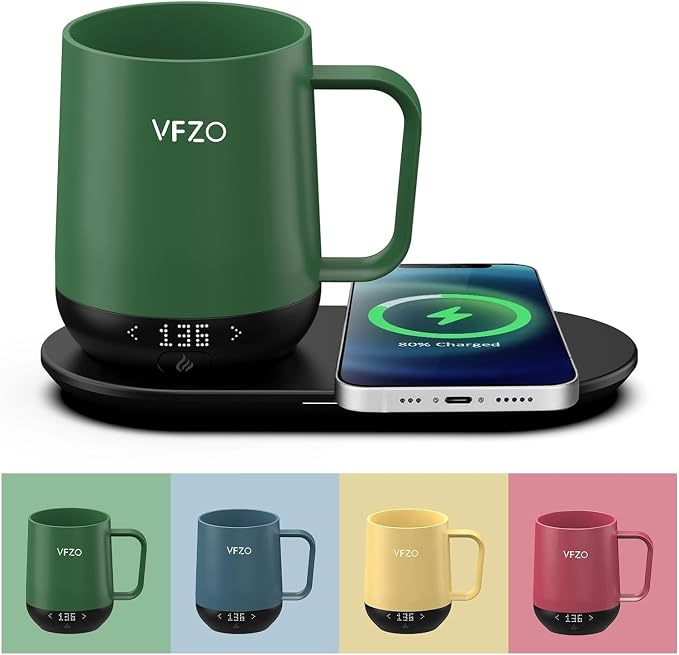 Temperature Control Smart Mug, Self Heating Coffee Mug LED Display, 180 Min Battery Life - Hot up to 149℉ Fast Wireless Charger Base Improved Design(12oz, Turquoise)