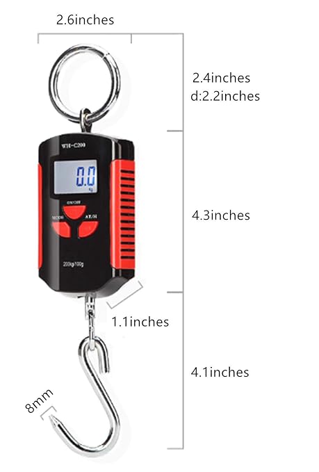 Klau Portable Mini Crane Scale,200 kg / 400 lb,Black and Red | Heavy Duty Digital, LCD Display with Backlight, For Home Farm Market Fishing Hunting