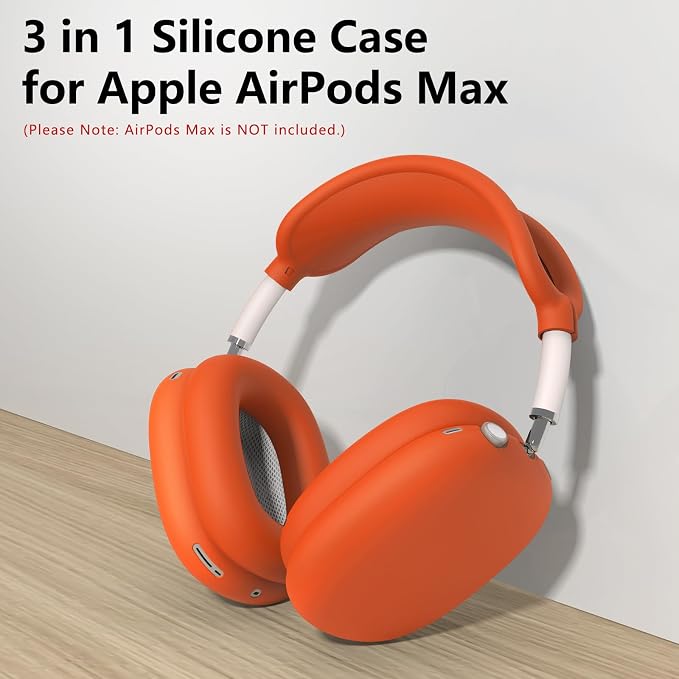 Silicone Case Cover for AirPods Max Headphones,Ear Pad Case Cover/Ear Cups Cover/Headband Cover for AirPods Max 2/1 (2026/2024/2020)(USB-C/Lightning),Silicone Accessories for Apple AirPod Max 2,Orange