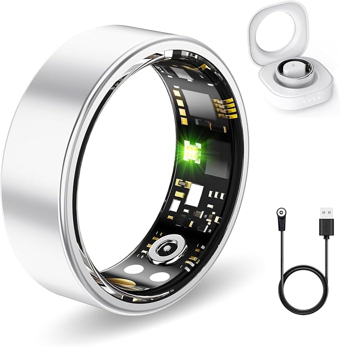 Smart Rings for Women Men, Fitness Ring with Heart Rate, Blood Oxygen, HRV, Stress, Sleep Tracker, Step Tracker, No Subscription Fee, lP68 Waterproof Smart Ring for iPhone & Android (Silver,6#)