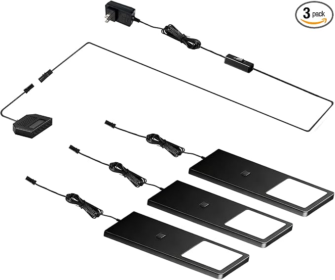 Under Cabinet Lights, 15W Plug in Linkable LED Dimmable Hardwire Under Cabinet Lighting for Counter Closet Bookshelf Shelf, 0.28 inch Ultra Thin, 3000K/4000K/5000K, 3-in-1, Black, ETL