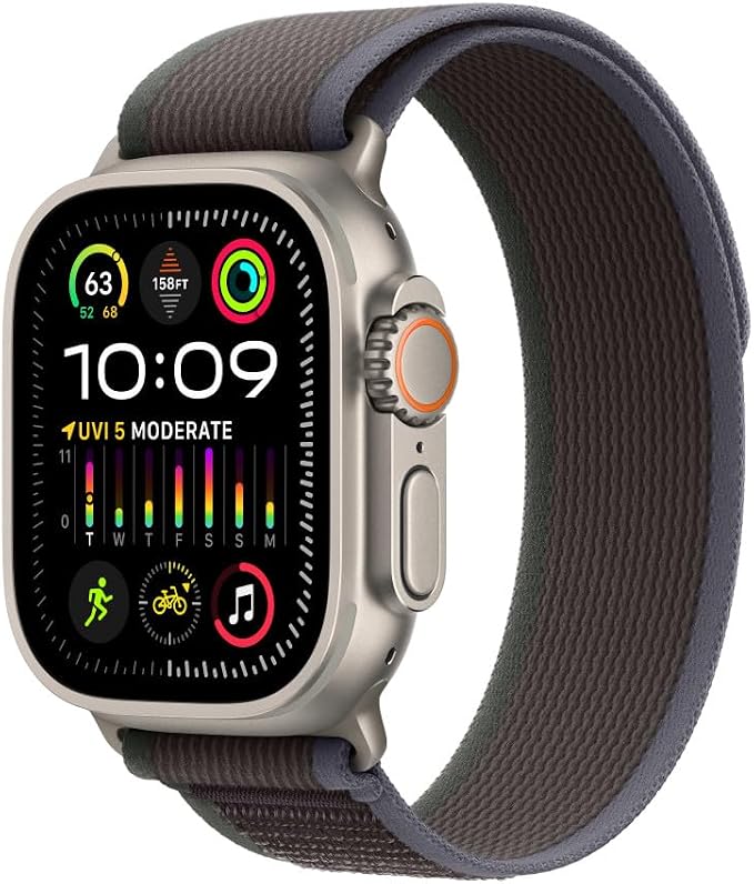 Apple Watch Band - Trail Loop (49mm) - Blue/Black with Rugged Titanium Finish - S/M
