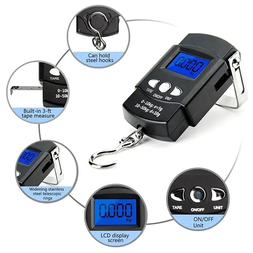 4-Piece Portable 50kg Digital Hanging Luggage Weight Scale - Backlight Electronic Tool for Fishing & Travel
