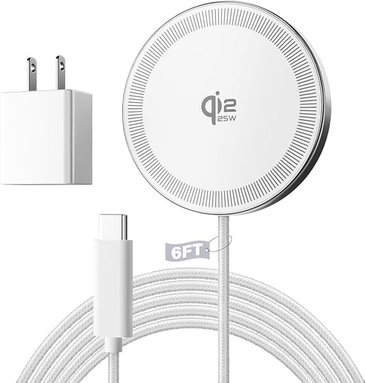 25W Magnetic Wireless Charger, 6FT Fast Charging Pad Qi2.2 Wireless Charge for iPhone 17 16 /AirPods3/2/Pro/for Galaxy S26 Ultra/Pixel 10 Series, Portable Charger for Desk& Travel(1Pack,White)