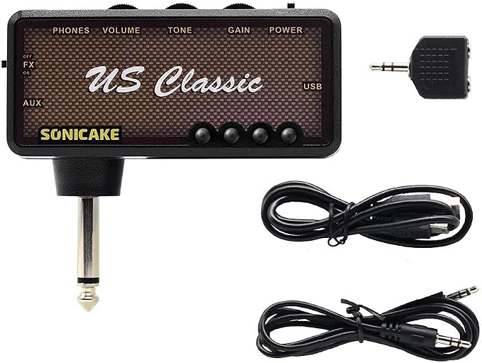 SONICAKE Guitar Headphone Amp Mini Guitar Headphone Amplifier US Classic Rechargeable Plug-in Pocket Overdrive Reverb Effects for Home Silent Practice