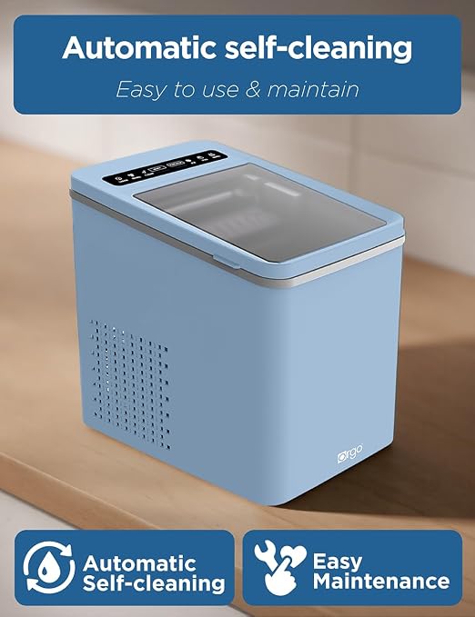 Orgo The Maverick Countertop Ice Maker, Makes 23 lbs. in 24 Hours, Bullet Shaped in 2 Sizes, Ice Maker Ready in 6-8 Minutes, LED Control Panel, Self-Cleaning, Includes Scoop, TMT1653, Blue