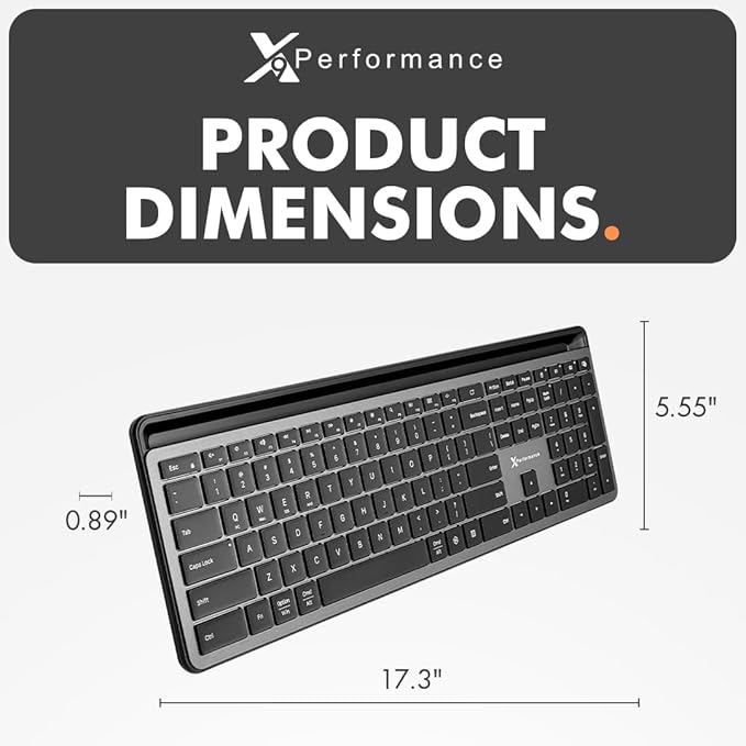 X9 Wireless Keyboard with Phone Holder - Full Size Bluetooth Keyboard with Number Pad, Backlit Wireless Keyboard, Multi-Device for iPad, Tablet, PC, Mac, iPhone, Android - Gray