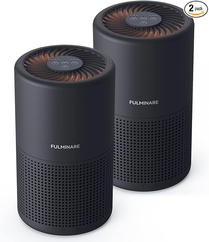 FULMINARE Air Purifiers for Bedroom H13 True HEPA Air Filter Quiet Air Cleaner With Night Light Portable Small Air Purifier for Home, Office, Living Room (Black 2 Pack)