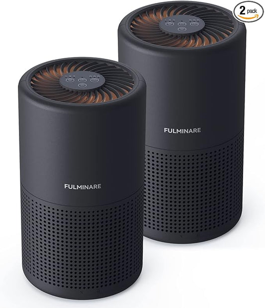 FULMINARE Air Purifiers for Bedroom H13 True HEPA Air Filter Quiet Air Cleaner With Night Light Portable Small Air Purifier for Home, Office, Living Room (Black 2 Pack)