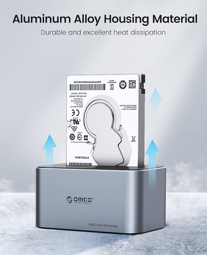 ORICO Hard Drive Docking Station Aluminum USB C to SATA 3.0 (6 Gbps) Hard Drive Enclosure for 2.5/3.5 Inch SSD HDD UASP Supported with 12V 2A Power Supply Max Up to 18TB (6616C3)