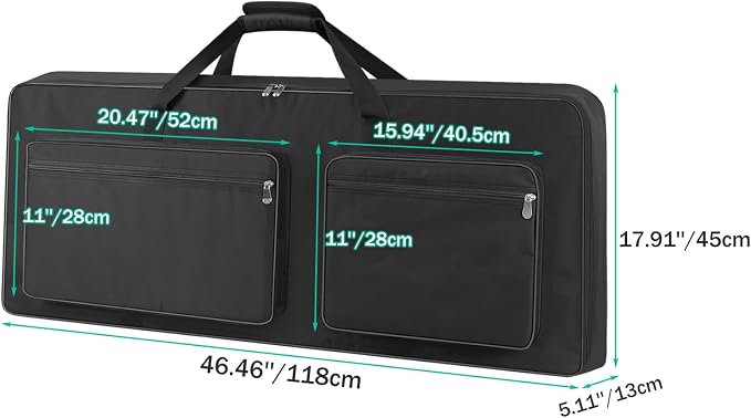 76 Key Piano Keyboard Case Bag 46.46" x 5.11" x 17.91"，Portable Padded Keyboard Gig Bag with Handles and Adjustable Backpack Straps with 4-Pocket for Keyboard Accessaries (Black)