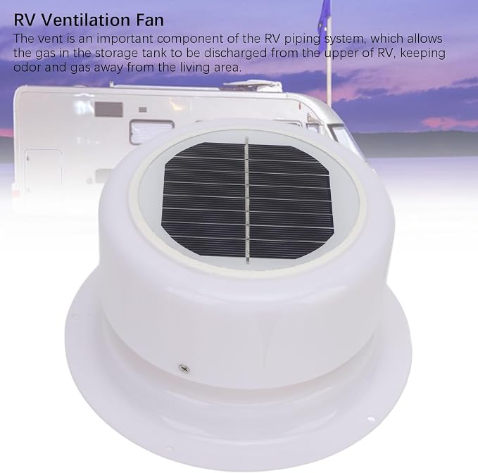 RV Solar Ventilation Fan, Solar Powered 6 Inch Vent Fan with Universal Fit for RV Boat Shed Trailer Camper Garage