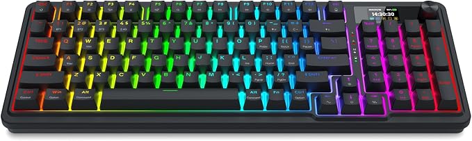Redragon K719 Wireless Gasket Gaming Keyboard w/Hype Screen & Knob, 95 Keys Mechanical Keyboard, Easy-Control 1.14’’ TFT Info Display, 5-Layer Noise Dampening, Custom Linear Switch, Essential Black