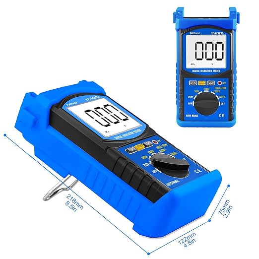 Digital Megohmmeter, Kethvoz 500V/1000V/2500V/5000V Insulation Resistance Tester, Auto Range Megohm Meter 1MΩ~2GΩ, Testing AC Voltage 750V,Data Hold Backlit LCD for Heat Cable HAVC Motor Winding
