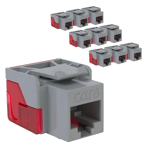 ICC CAT6 Keystone Jack with Inline IDC No Pair Split Wiring (Easier Termination) UL Listed PoE++ TAA Compliant for Wall Plate or Patch Panel, Works with JackEasy Termination Tool, Gray, 10 Pack