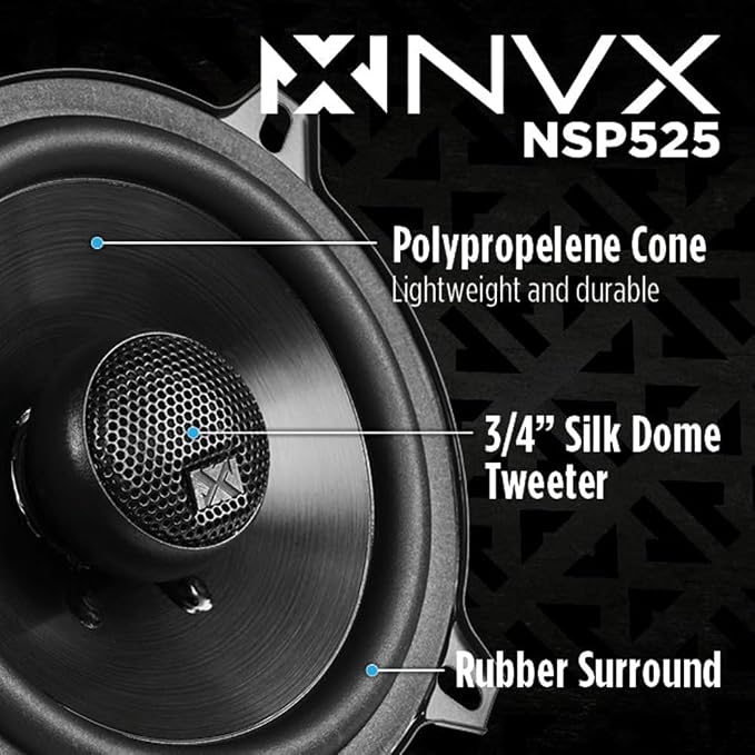 NVX NSP525 5.25" Car Speakers, 480W Max, 160W RMS, 2-Way Coaxial w/Silk Dome Tweeters & Built-in X-Overs, Easy to Install in Cars/Trucks/Doors (Pair)
