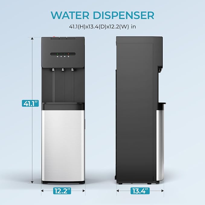 EUHOMY Bottom Loading Water Cooler Dispenser for 5 Gallon Bottle, 3 Temperature Settings – Cold, Warm & Hot, with Child Lock, LED Display Light, Water Cooler for Home, Office, Apartment, Black