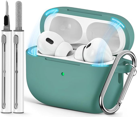 Ljusmicker for AirPod Pro Case Cover with Cleaner Kit,Soft Silicone Protective Case for Apple AirPods Pro 2nd/1st Generation for Women Men,AirPod Pro Case with Magnetic Lid Lock & Keychain-Solid Green