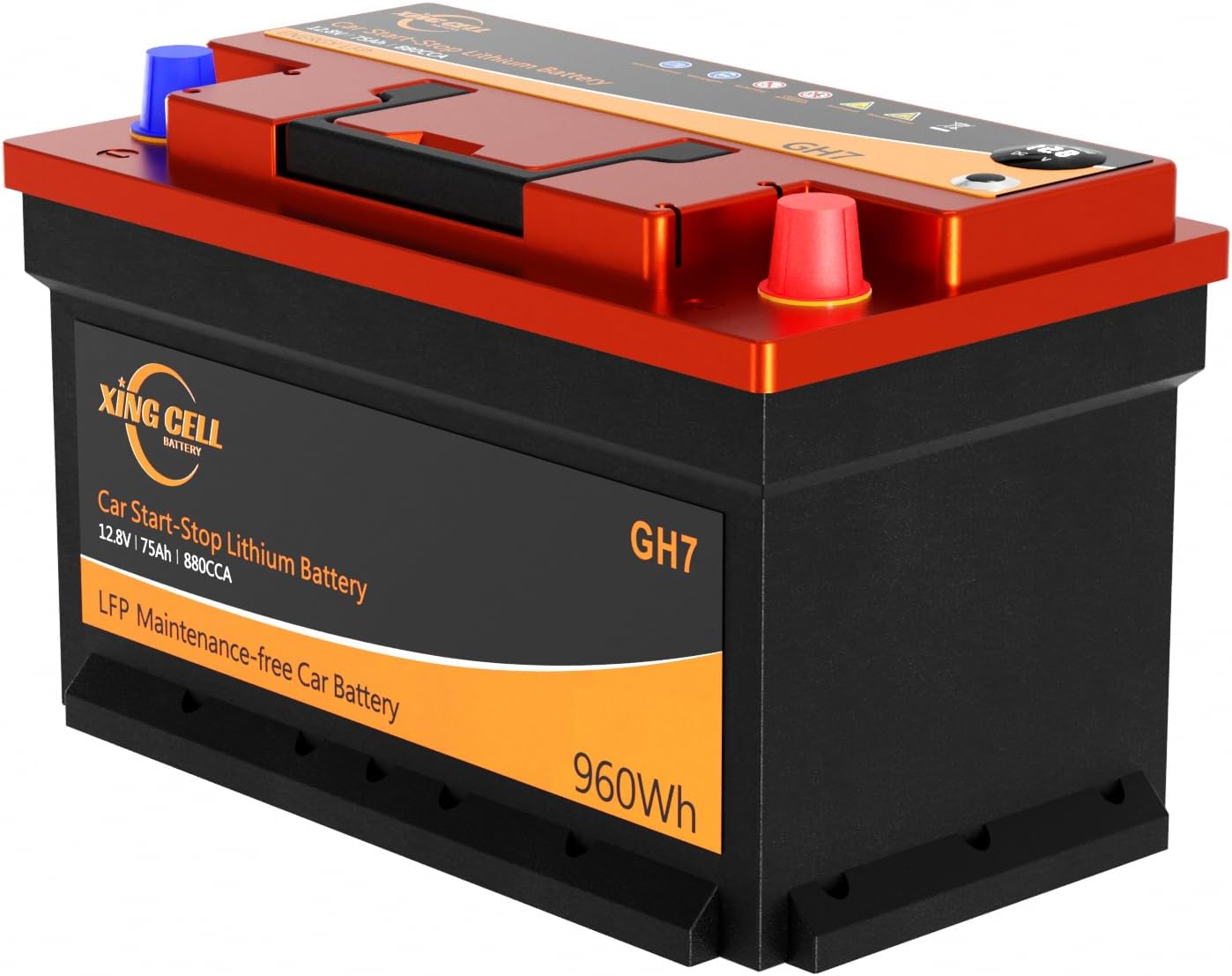 XingCell H7 Group 94r 12V 75Ah 880CCA LiFePO4 Lithium Car Battery - Long lasting and Lightweight Design for Car Audio Replacement Batteries