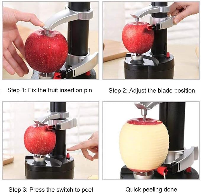 Electric Potato Peeler Automatic Potato Peeler Machine, Electric Peeler Fruits and Vegetables, Apple Peeling Machine for Kitchen [1 Adapter 2 Extra Blades] with Apple Corer (Black-B)