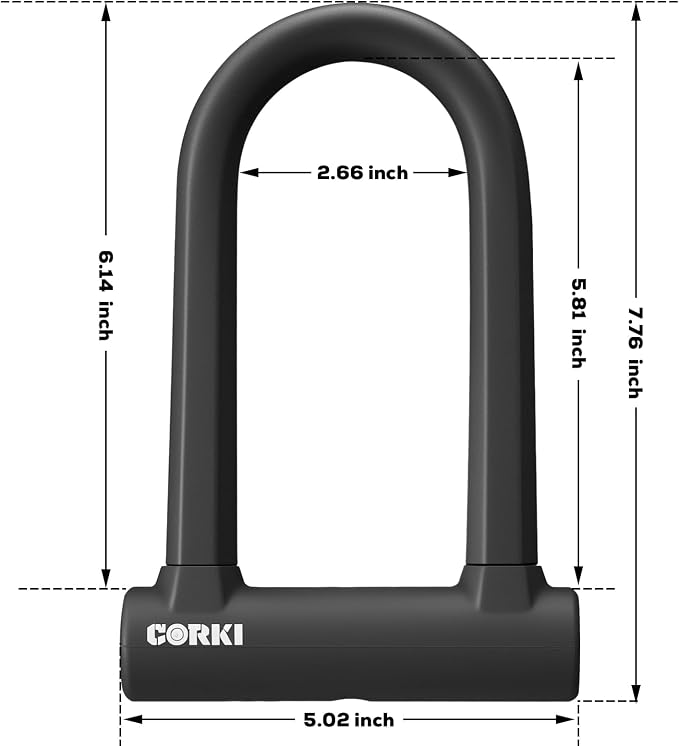 Corki Bike Lock Heavy Duty Anti Theft with Keys Bicycle U Lock | Hardened Steel, Soft Silicone Outside, Mounting Bracket Included, 17mm Shackle, For Ebike Electric Scooter Motorcycles