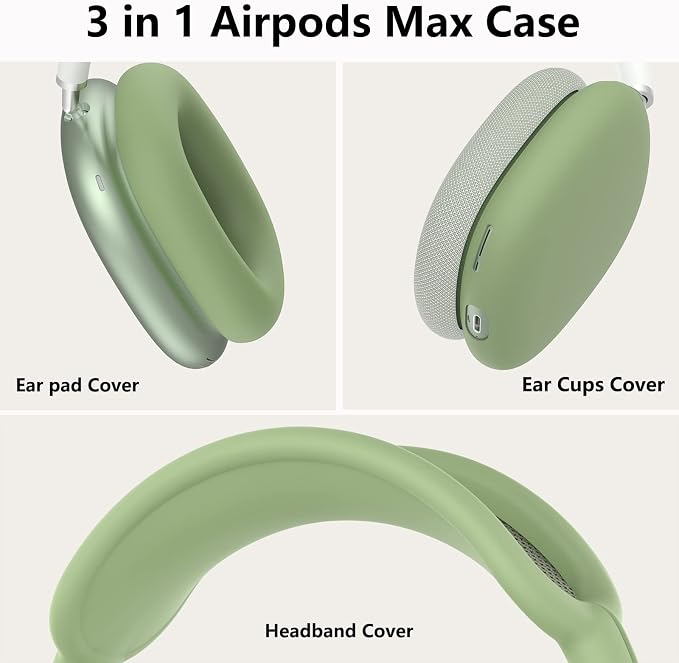 Silicone Case Cover for AirPods Max Headphones,Ear Pad Case Cover/Ear Cups Cover/Headband Cover for AirPods Max 2/1 (2026/2024/2020)(USB-C/Lightning),Silicone Accessories for Apple AirPod Max 2, Green