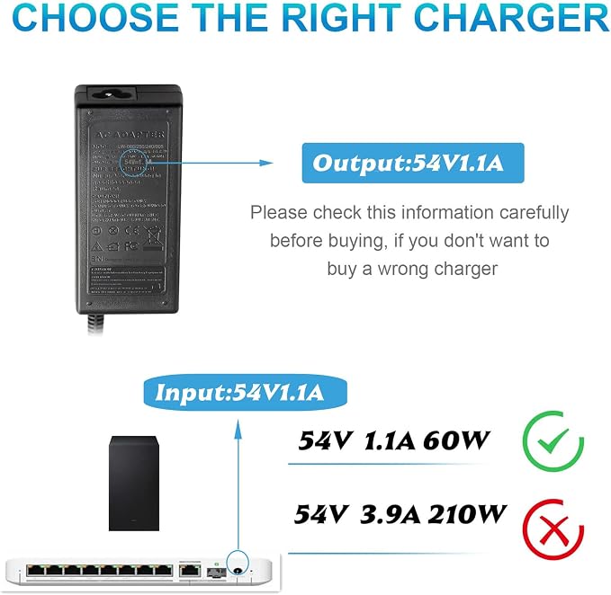 54V 1.1A Adapter for ubiquiti Network usw-lite-8-poe Gigabit Ethernet,Compatible with ubiquiti Network Ultra 60w usw-ultra-60w PoE Switch UniFi Lite 8 PoE NY-PW0L2-05401100 Power Supply Cord