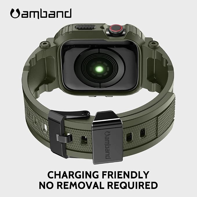amBand Bands Compatible with Apple Watch 9/8/7 45mm, M1 Sport Series Rugged Case Protective Cover for iWatch 6/SE (3/2/1)/5/4/3 44mm Men Green