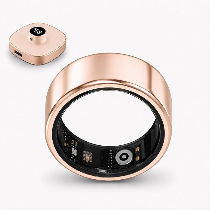 Smart Ring for Women & Men, Fitness & Sleep Tracker with Heart Rate, HRV, Blood Oxygen & Stress Monitoring, 7-10 Days Battery, IP68 Waterproof, App for iOS Android, No Subscription (Rose gold, 10#)