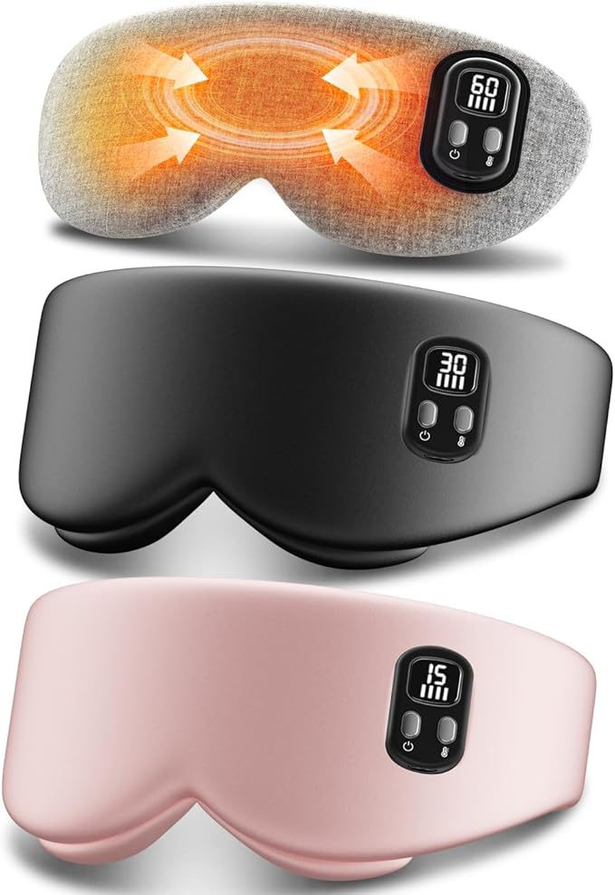 Heated Eye Mask - Cordless Eye Mask for Dry Eyes - Eye Heating Pad with LED Display, Eye Relief, 4 Temperature, Improved Sleep, Travel, Office, Includes Removable and Washable Shells Pink and Black