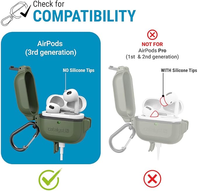 Catalyst Total Protection Case for AirPods 3rd Generation 2022, 330ft Waterproof Case for AirPods 3, Shockproof Cover for AirPods 3rd Generation, Durable Protection for AirPods 3 with Carabiner