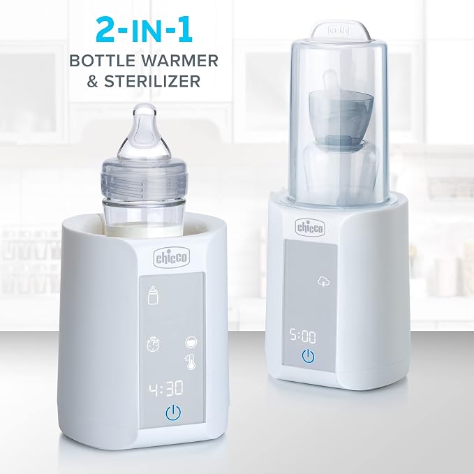 Chicco Digital Bottle Warmer & Sterilizer for Baby Bottles, Baby Food Jars, and Milk Bags | Eliminates 99.9% of Germs | 4 Heating Options | Digital Touchscreen | Automatic Shut-Off & Sound Alert