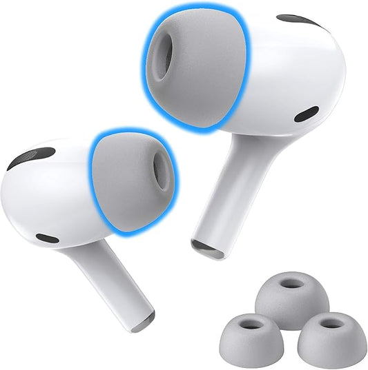 Foam Masters Memory Foam Ear Tips for AirPods Pro 3rd Gen (2025) Only | Comfortable | Secure | Better Noise Cancellation | Version 3.0 Replacement Buds (Small, Med, Large - 3 Pairs, Gray)