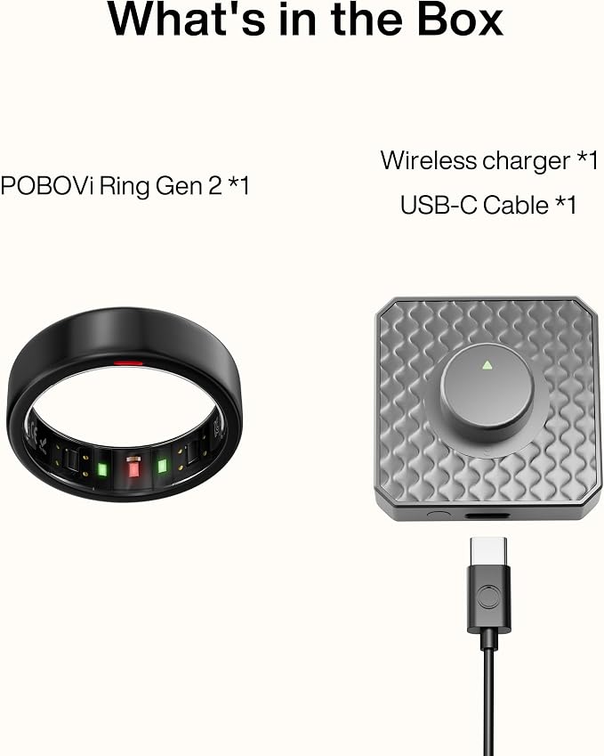 POBOVi Gen 2 Titanium Smart Ring for Women & Men, Sleep & Heart Rate Tracker, No Subscription, Size Before You Buy (Black, 12)