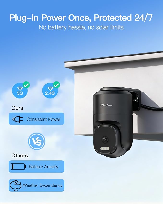 VIMTAG 2.5K 4MP Outdoor Security Camera, Pan/Tilt WiFi Home CCTV Camera, 360° View & Motion Tracking, Color Night Vision, 2-Way Audio, AI Detection Alarm, IP66, Cloud & SD Card Storage, Works w/Alexa