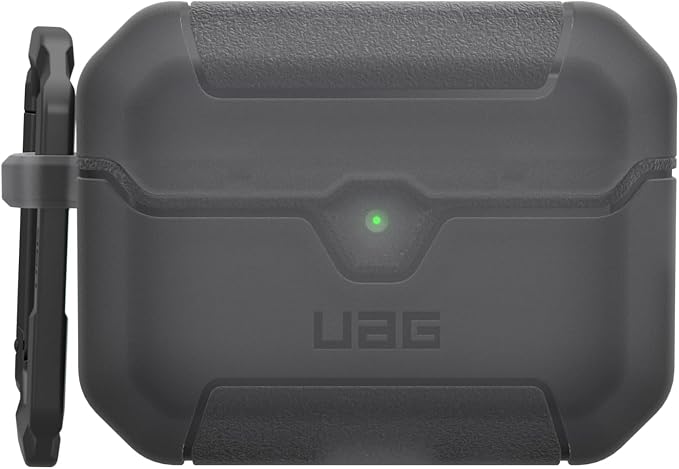 URBAN ARMOR GEAR UAG Designed for AirPods Pro 3rd Gen Case, Translucent Rugged Military Grade Drop Proof Protective Cover with Detachable Carabiner Clip & Secure Lip Closure, Scout Smoke