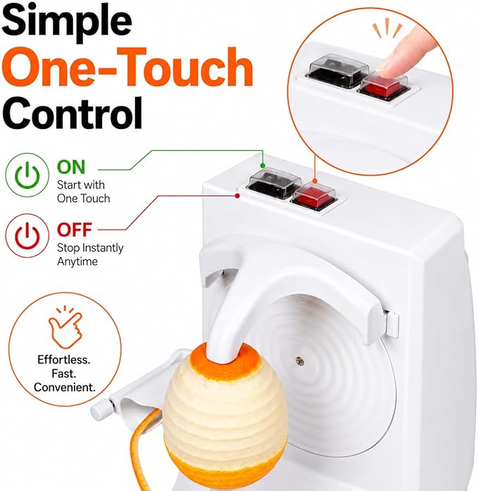 Electric Orange Peeler Automatic Fruit and Vegetable Peeler Machine, Peels Apples, Potatoes, Citrus, Stainless Steel Blade, Compact White (White)
