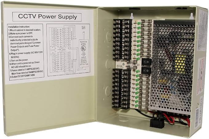 18 Outputs 12 Amp 12V DC CCTV Distributed Power Supply Box for Security Camera, UL Listed