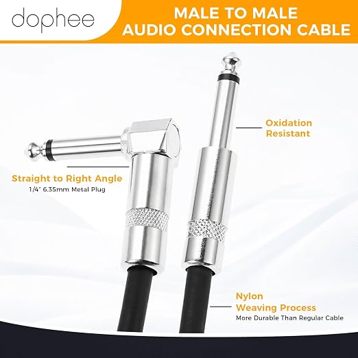 dophee 6 Pack 10ft Guitar Cable, 1/4" TS Port Instrument Bass AMP Cord for Electric Mandolin Piano Keyboard Mixer Amplifier Speaker Pro Audio (Right Angle to Straight, Multicolored)