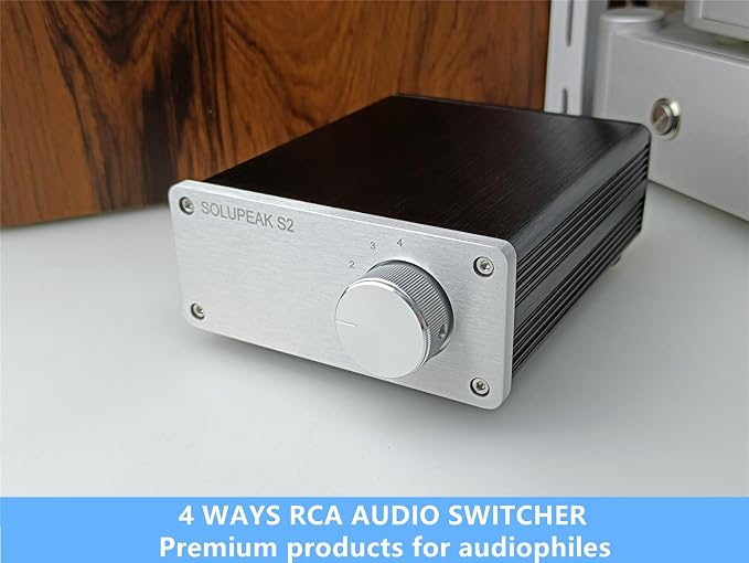 4 Way Stereo RCA Audio Switch Input Signal Source Switcher 4 input 1 output splitter Passive Selector box (Silver) S2