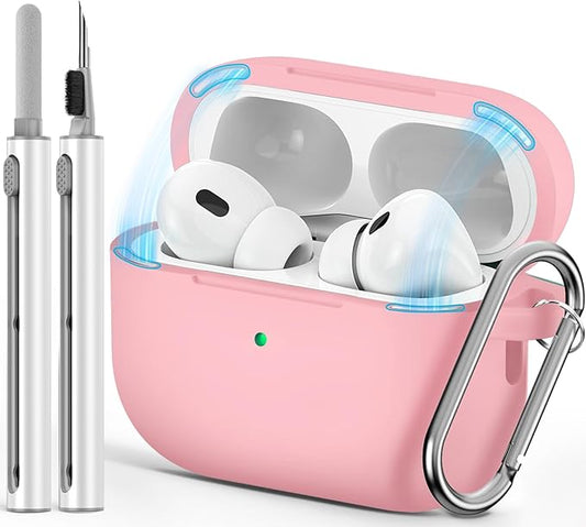 Ljusmicker for AirPod Pro Case Cover with Cleaner Kit,Soft Silicone Protective Case for Apple AirPods Pro 2nd/1st Generation for Women Men,AirPod Pro Case with Magnetic Lid Lock & Keychain-Solid Pink