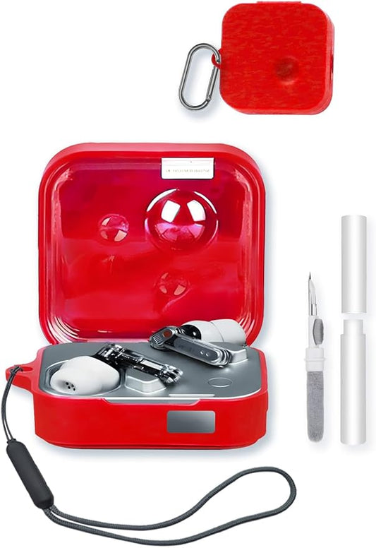 Case for Nothing Ear3 True Wireless Earbuds,Soft Protective,BOVUGAC Silicone Case Cover with Keychain & Cleaning Kit & Lanyard for Nothing Ear 3-Red