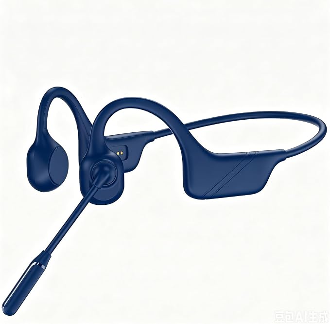 Meetings Open-Ear Headphones with Rotatable Noise-Canceling Boom Mic, Bone Conduction Bluetooth 5.4 Headphones with One-Touch Mute&Magnetic Charging for All-Day Use,Perfect for Driving Learning(Blue