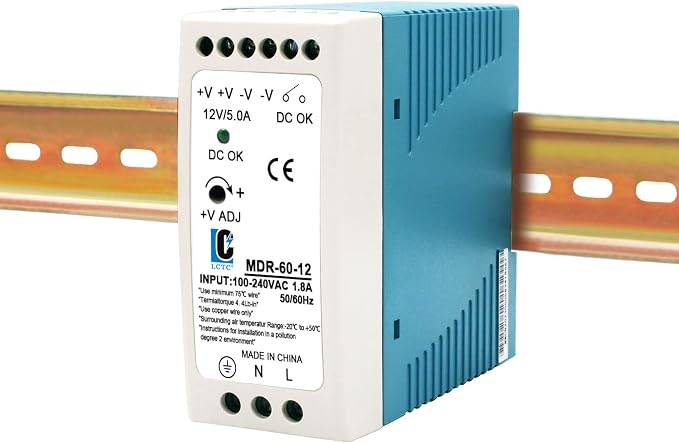 DIN Rail DC 12V Switching Power Supply MDR 60W (Input:100-240VAC,Output:12VDC,50/60HZ) Switch Converter (12V 5A)
